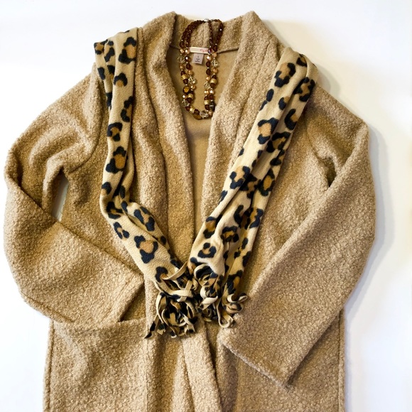 My Story Open Front Collarless Long Tan Coat - Picture 4 of 8